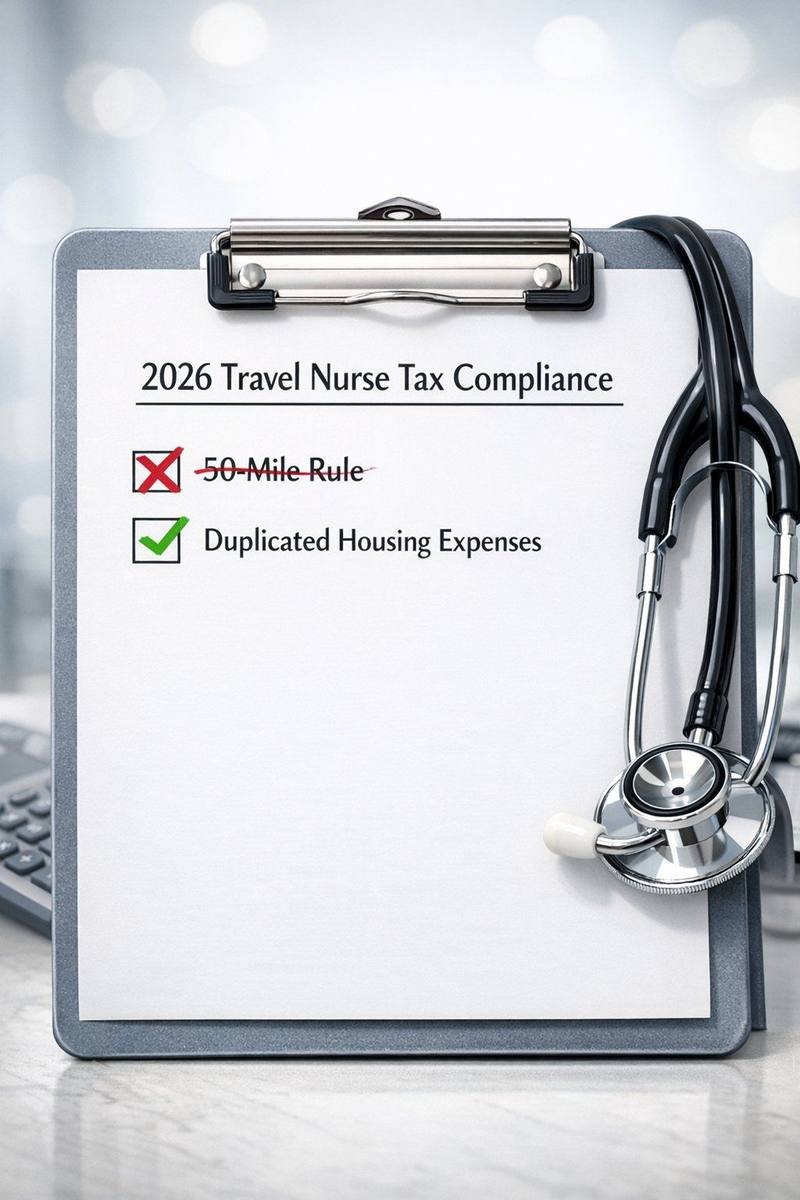 2026 travel nurse tax compliance guide showing the 50-mile rule is a myth and duplicated housing...